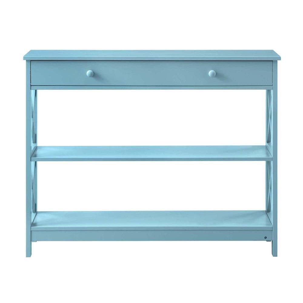 Angle. FurniFact - Console Cabinet with 1 Drawer and Shelves, 3 Tiers of Storage in Blue Color - Sea Foam Blue.