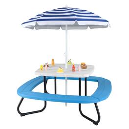 Costway - Kids Picnic Table Outdoor Activity Table with Adjustable & Collapsible Umbrella - White