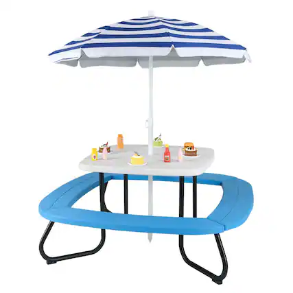 Front. Costway - Costway Kids Picnic Table Outdoor Activity Table with Adjustable & Collapsible Umbrella - White.