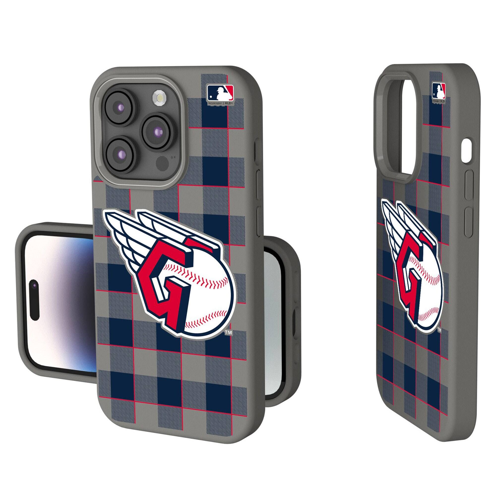 Front. Keyscaper - Cleveland Guardians Plaid Soft Touch iPhone Case - 15 - Gray.