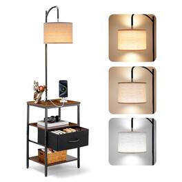 VEVOR - Floor Lamp with Table, 3-Tier End Table with Drawer and 3 Color Temperature Lighting, Modern Side Nightstand - Black + Brown