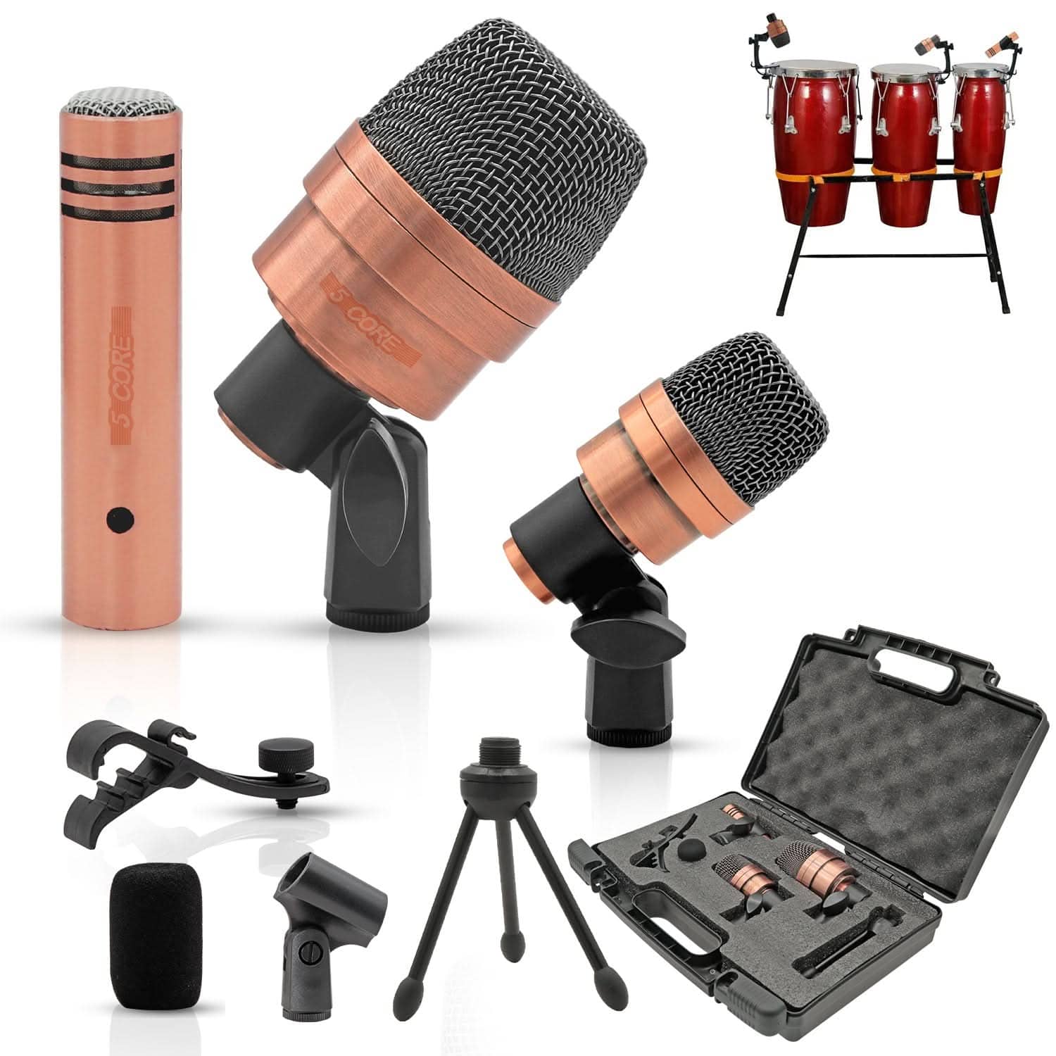 5 CORE - Conga Mic Snare Tom Microphone Drum Kit Condenser XLR Instrument Mics - Copper