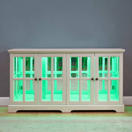 Alt View 2. LUCKY ONE - Freestanding LED Curio Display Cabinet with Adjustable Shelves Four Doors Vintage Bookcase for Collectibles - White.