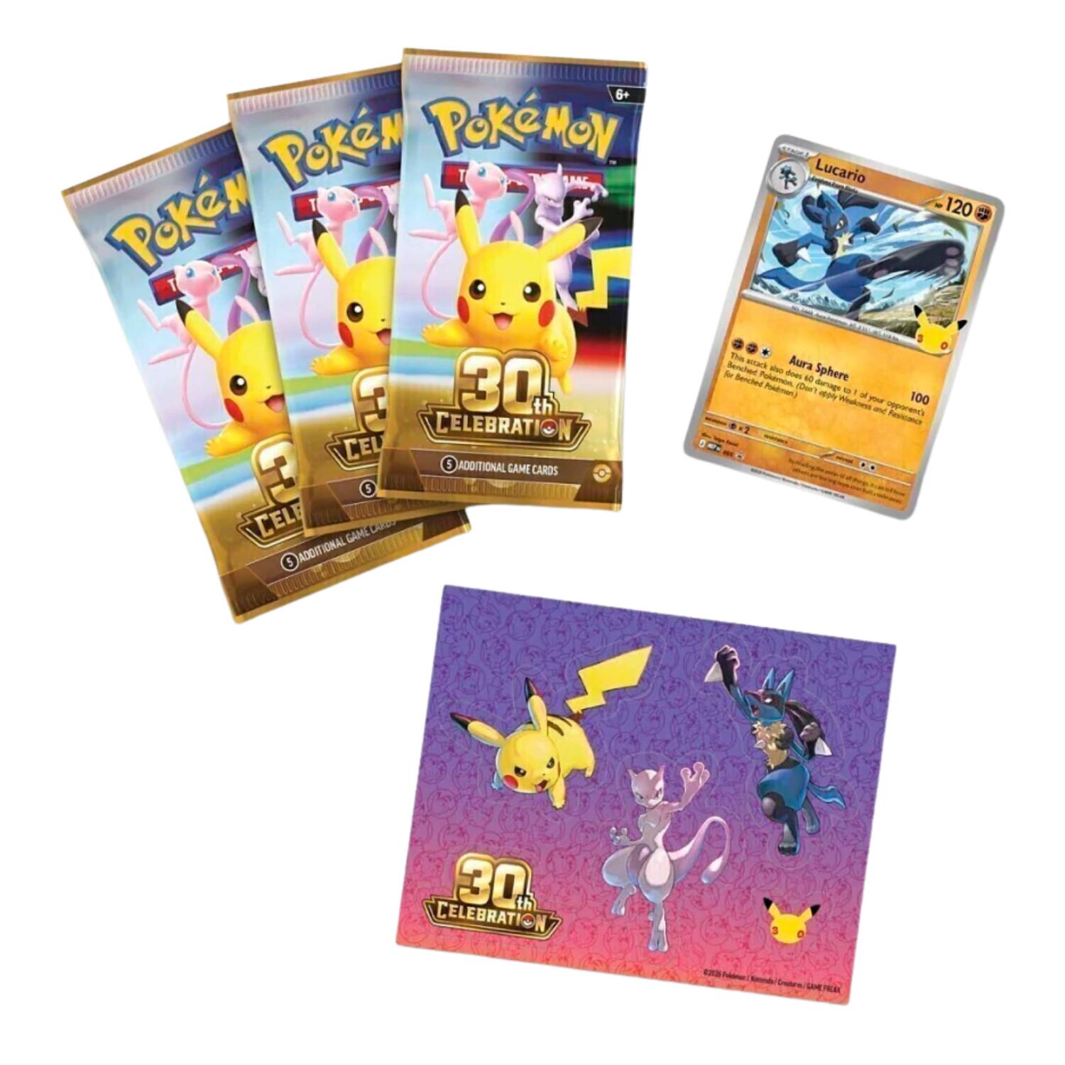 6+ Pokémon 30th CELEBRATION 3 ADDITIONAL GAME CARDS 5 CELEBRATION 3

#2126
Lucario 120
This attack does 60 damage. (Don't apply Weakness or Resistance for Benched Pokémon) Aura Sphere
100

Netreds/ Crobre