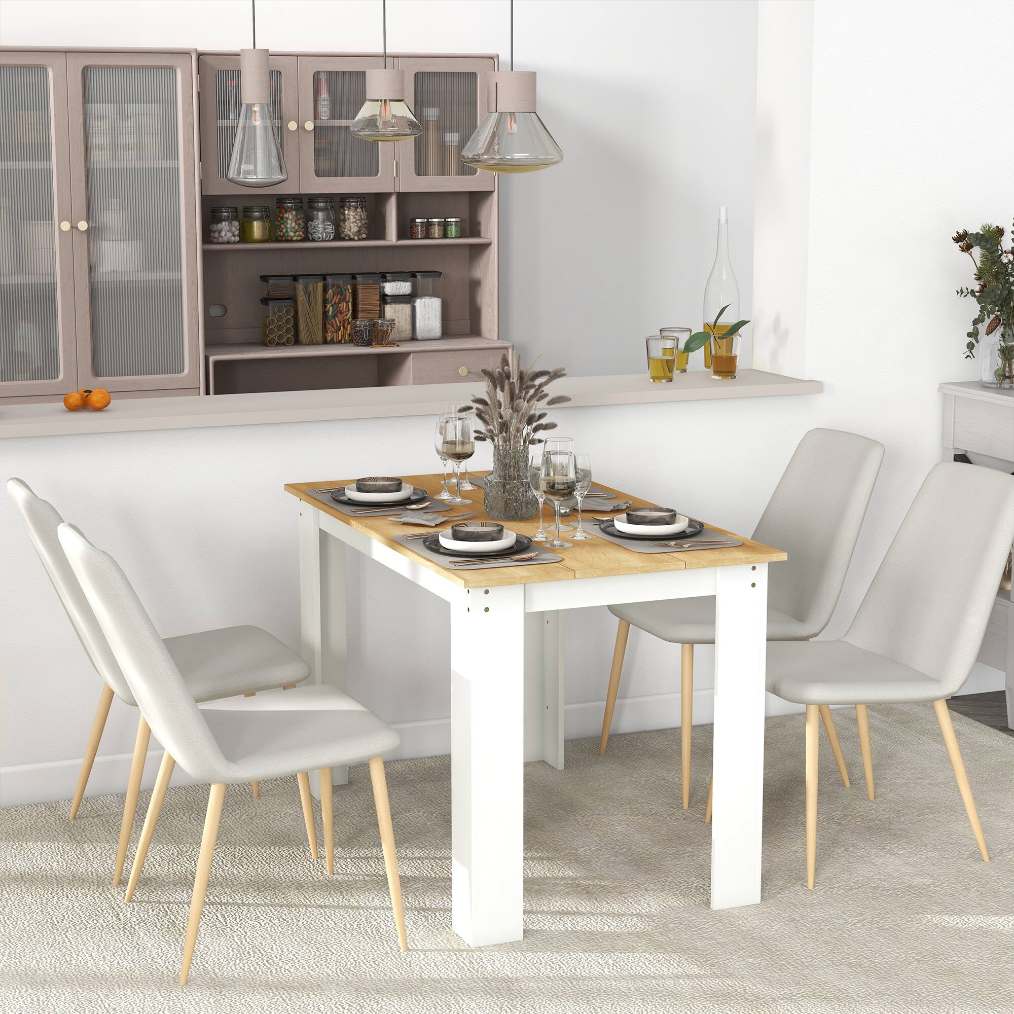 Alt View 1. Homcom - Dining Table for 4-6 People, Modern Rectangular Kitchen Table for Dining Room, Living Room - Oak and White.