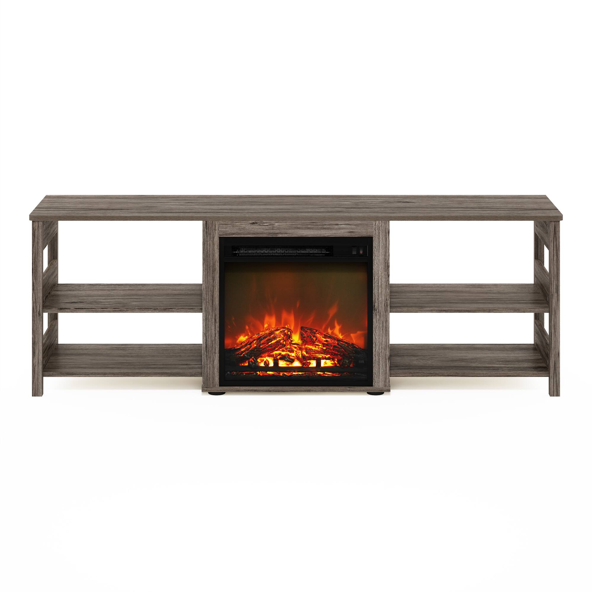 Alt View 2. Furinno - Classic 70 Inch TV Stand with Fireplace - Rustic Oak.