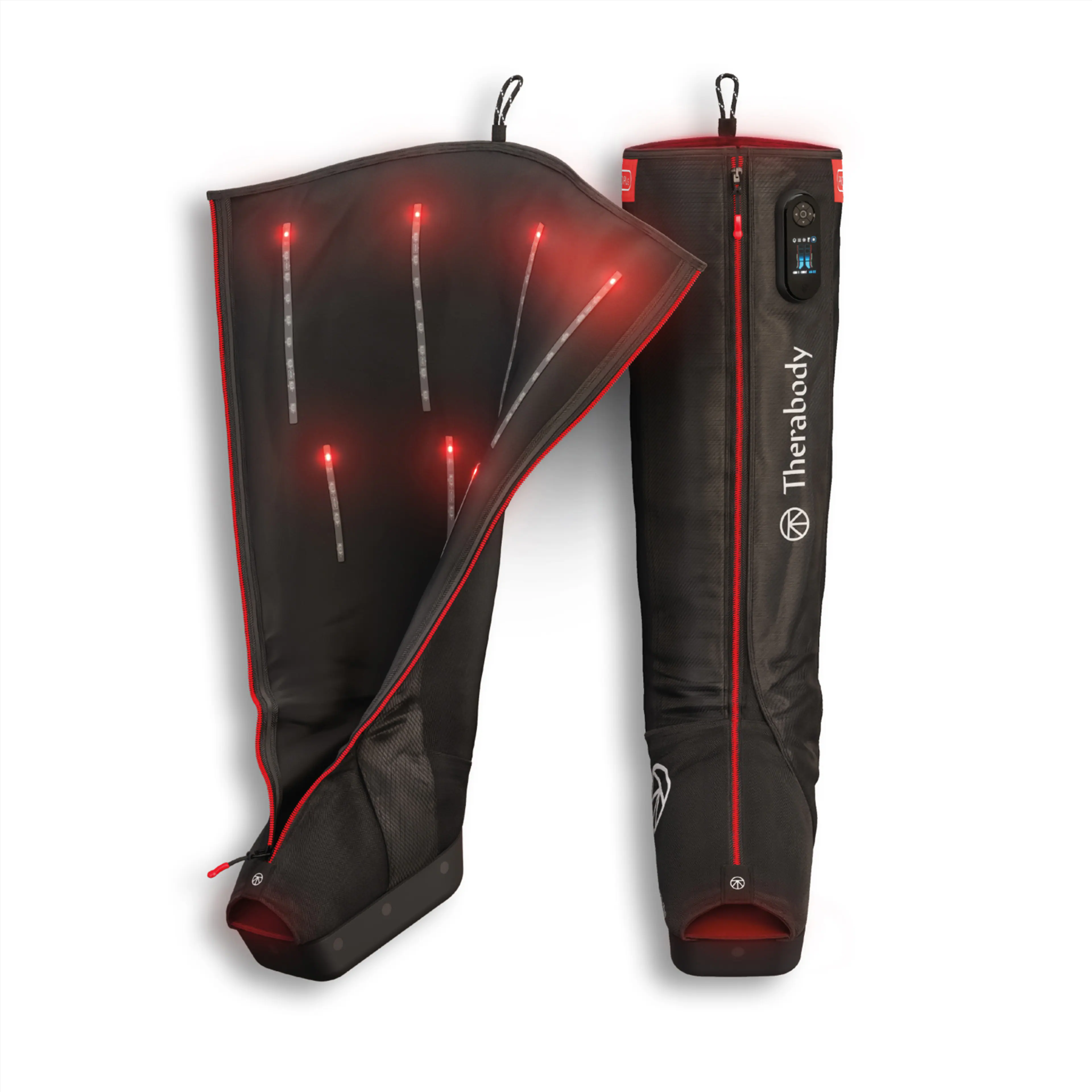 Front. Therabody - Therabody - JetBoots PRO Plus - Wireless Compression Boots With Vibration & Infrared LED Light - Regular - Black - Black.