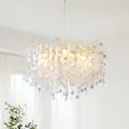 Front. RYHNUYNE - Modern Gold Tree Branch Chandelier with Snowflake Accents 8-Light Adjustable Pendant Light for Dining Room and Entryway.