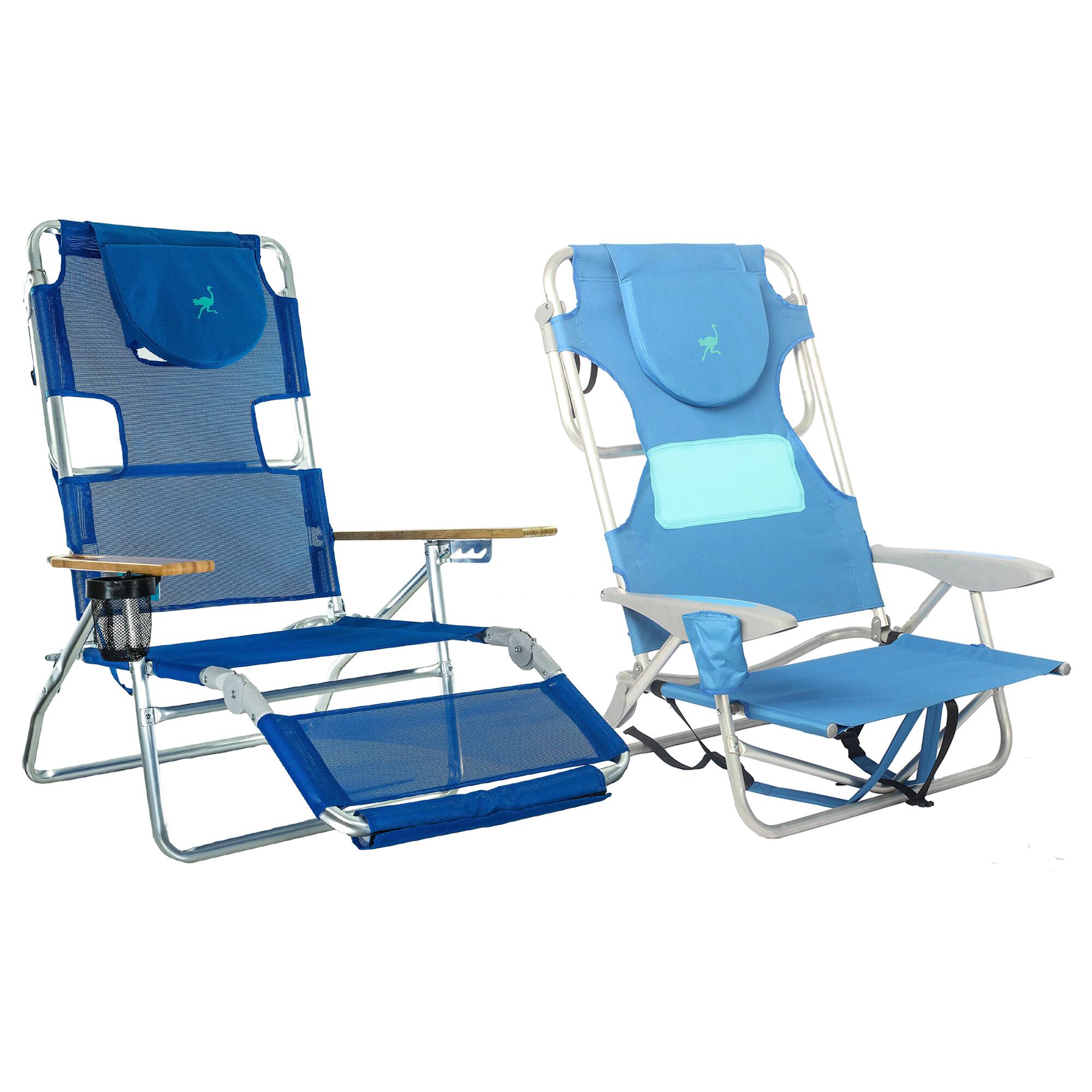Front. Ostrich - Ostrich 3N1 Reclining Chair and Ladies Comfort On-Your-Back Beach Chair, Blue - Blue.
