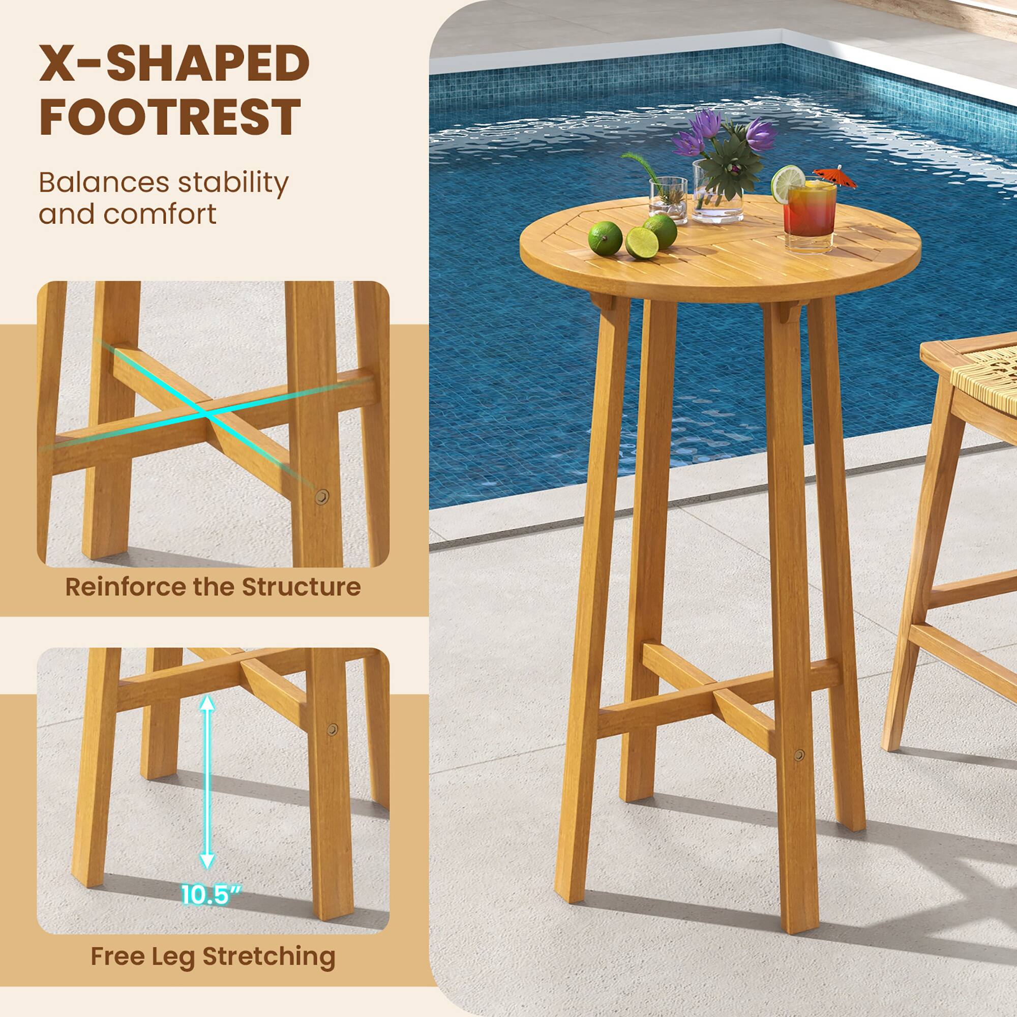 X-SHAPED FOOTREST Balances stability and comfort Reinforce the Structure 10.5" Free Leg Stretching