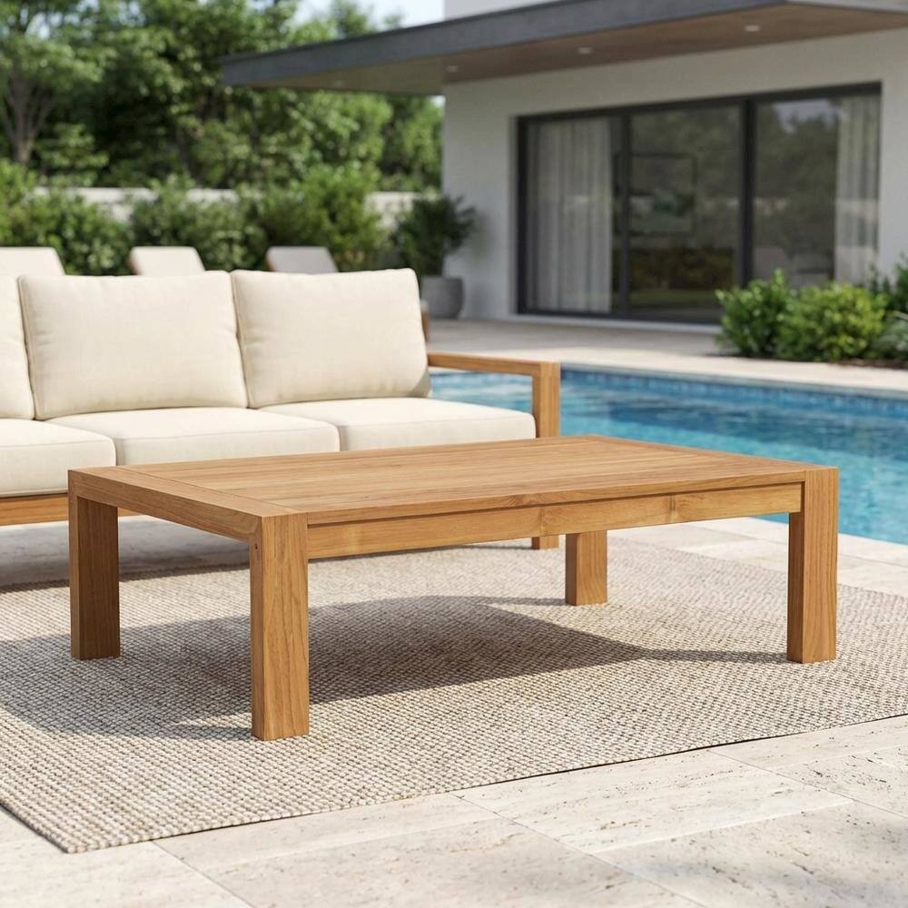 Left. Outdoor Escape - Outdoor patio wood coffee table with sturdy design and classic finish - Brown.