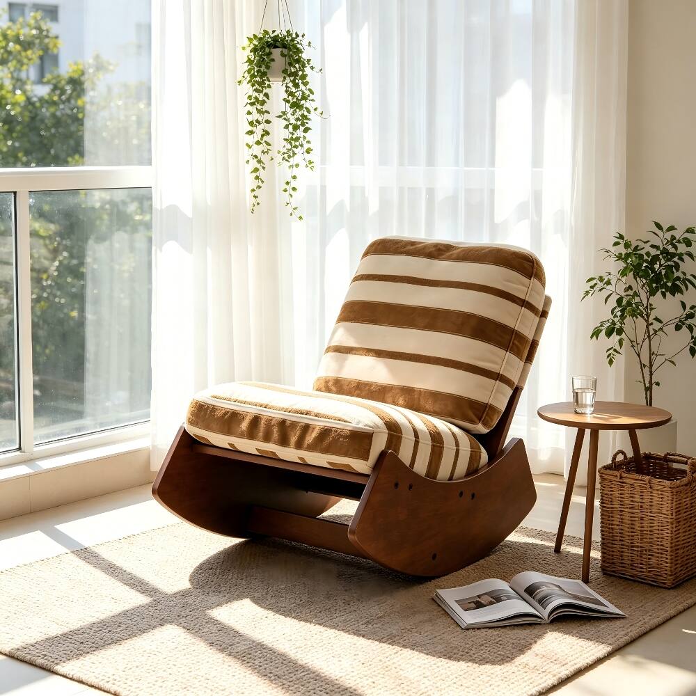 Angle. Loheer - Loheer Yellow Glider Rocking Chair Solid Wood Frame Upholstered Accent Reading Chair for Nursery Bedroom Living Room - Yellow.