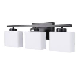 Jandcase - 22 in. 3 Light Matte Black Modern Square with Milk White Shades Vanity Light for Bathroom, Bedroom, Living Room