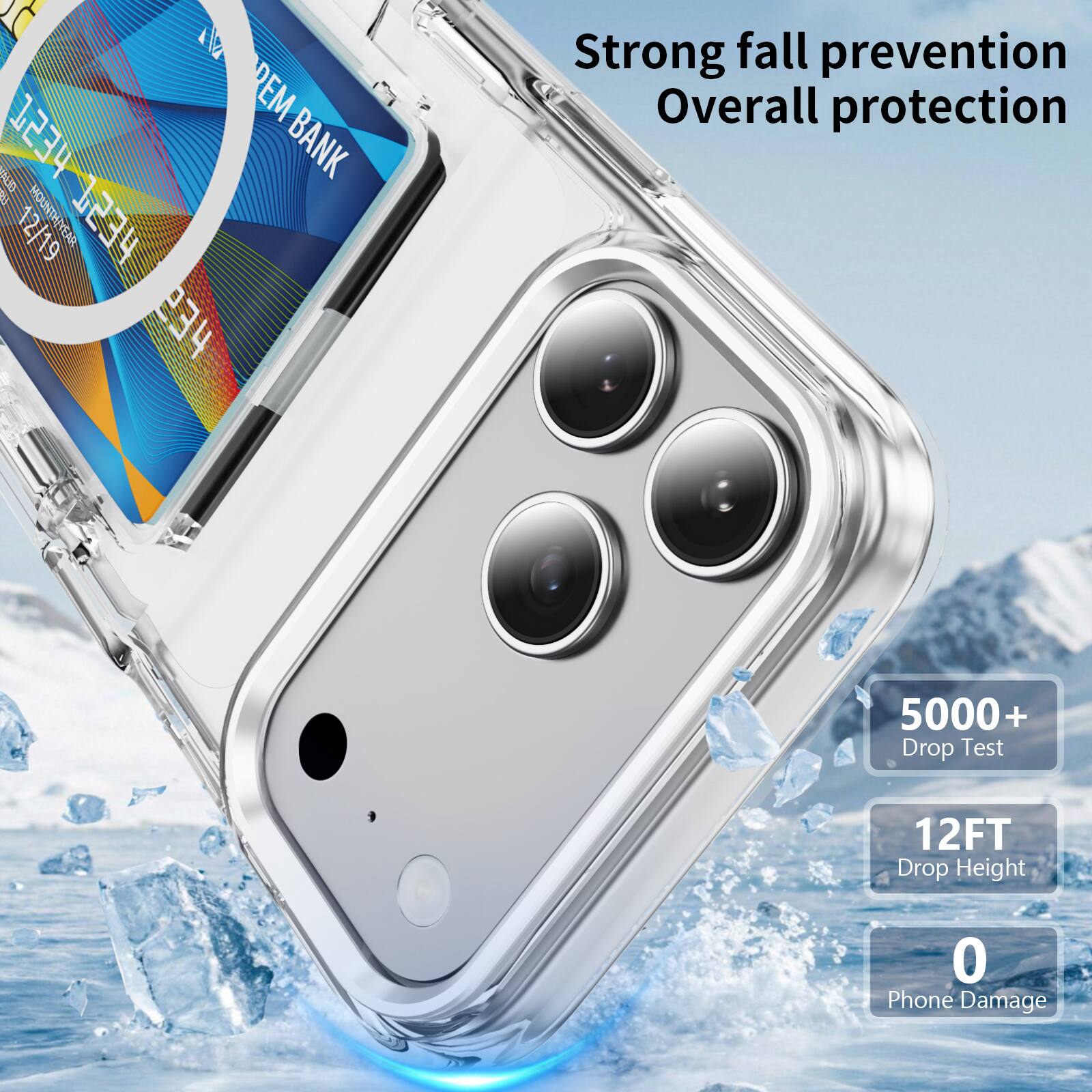 I REM 24 BANK  
i THUOH 12/19  
IGAMANDO EWS PES  
Strong fall prevention  
Overall protection  
5000+ Drop Test  
12FT Drop Height  
0 Phone Damage