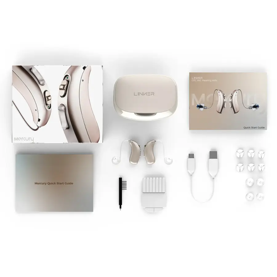 Alt View 6. LINNER - LINNER Mercury OTC Rechargeable Hearing Aids for Seniors with Noise Cancellation, Easy to Use, 3 Modes, 9 Volume Levels - Beige Gold.