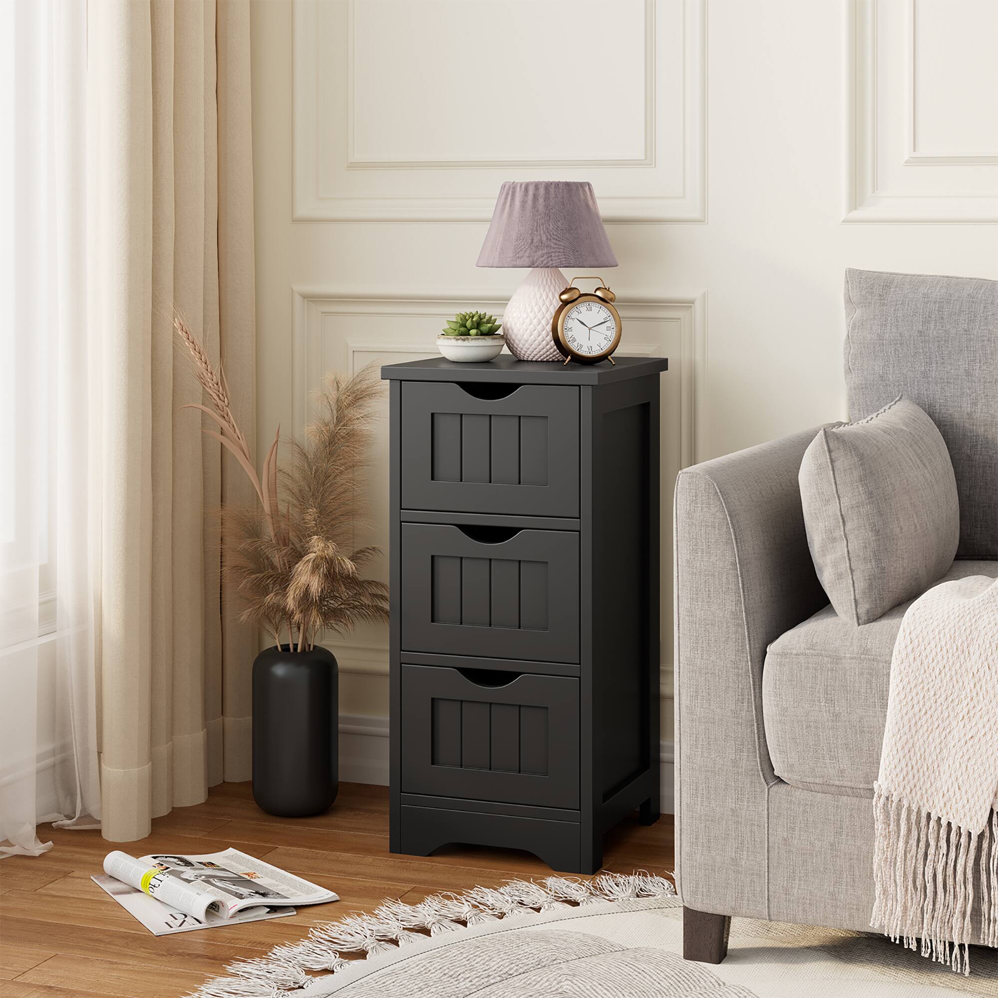 Alt View 1. Costway - Costway Bathroom Floor Cabinet Freestanding Storage Organizer w/ 3 Drawers - Black.