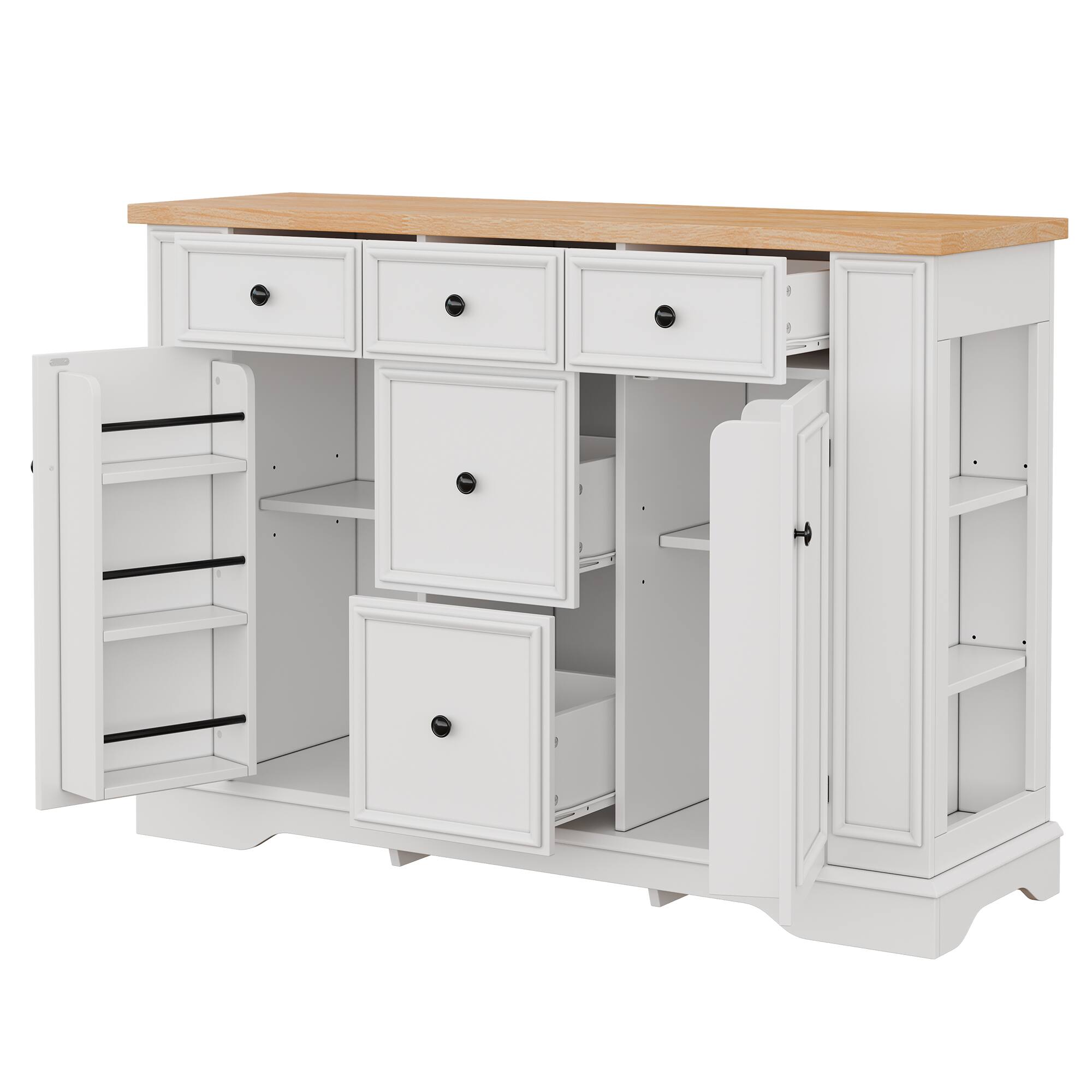 Alt View 4. Forest'nSky - White Sideboard Buffet Cabinet with Storage,5 Drawers, 2 Cabinets, Adjustable Shelves for Dining Room - White.