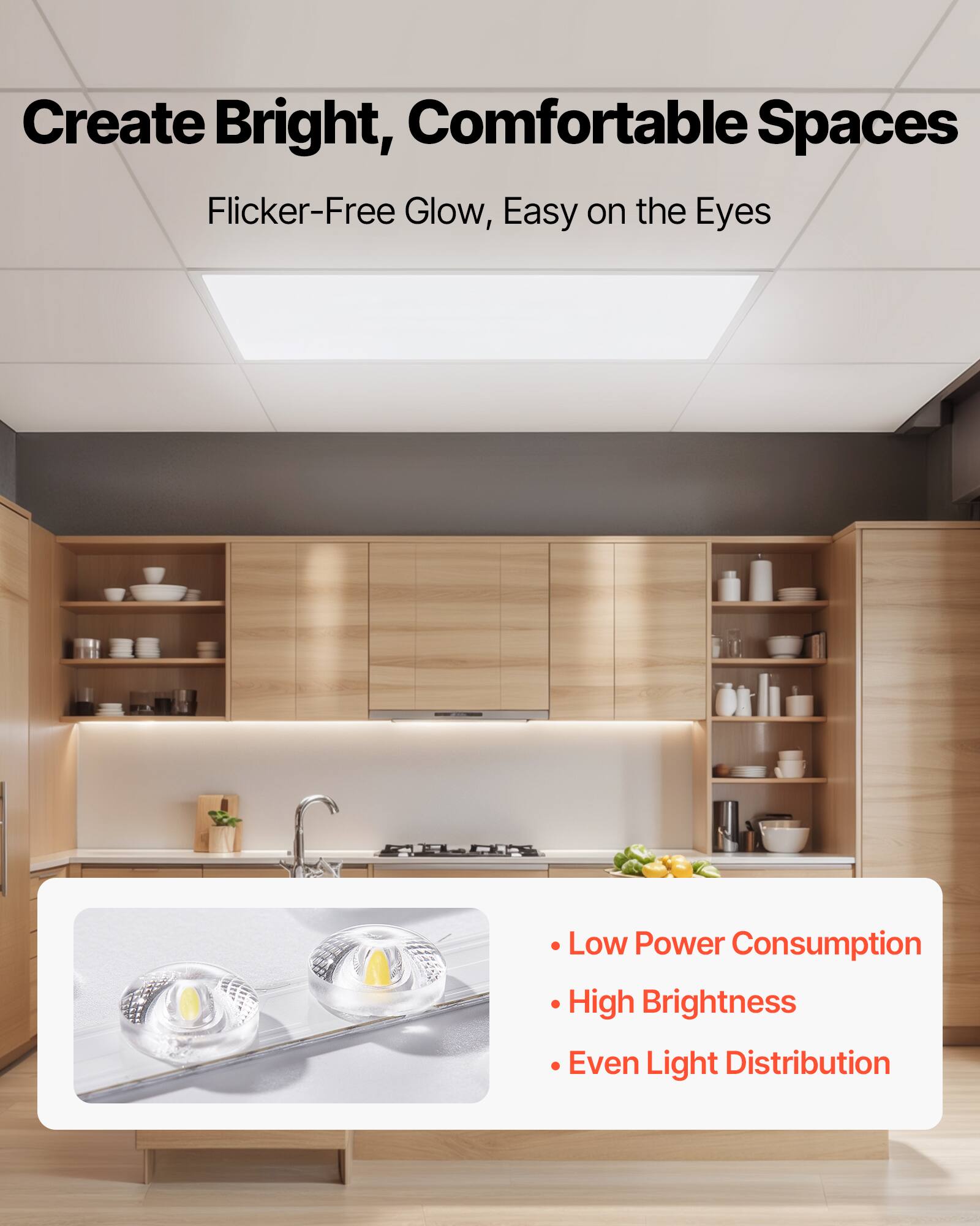 Create Bright, Comfortable Spaces  
Flicker-Free Glow, Easy on the Eyes  

- Low Power Consumption  
- High Brightness  
- Even Light Distribution