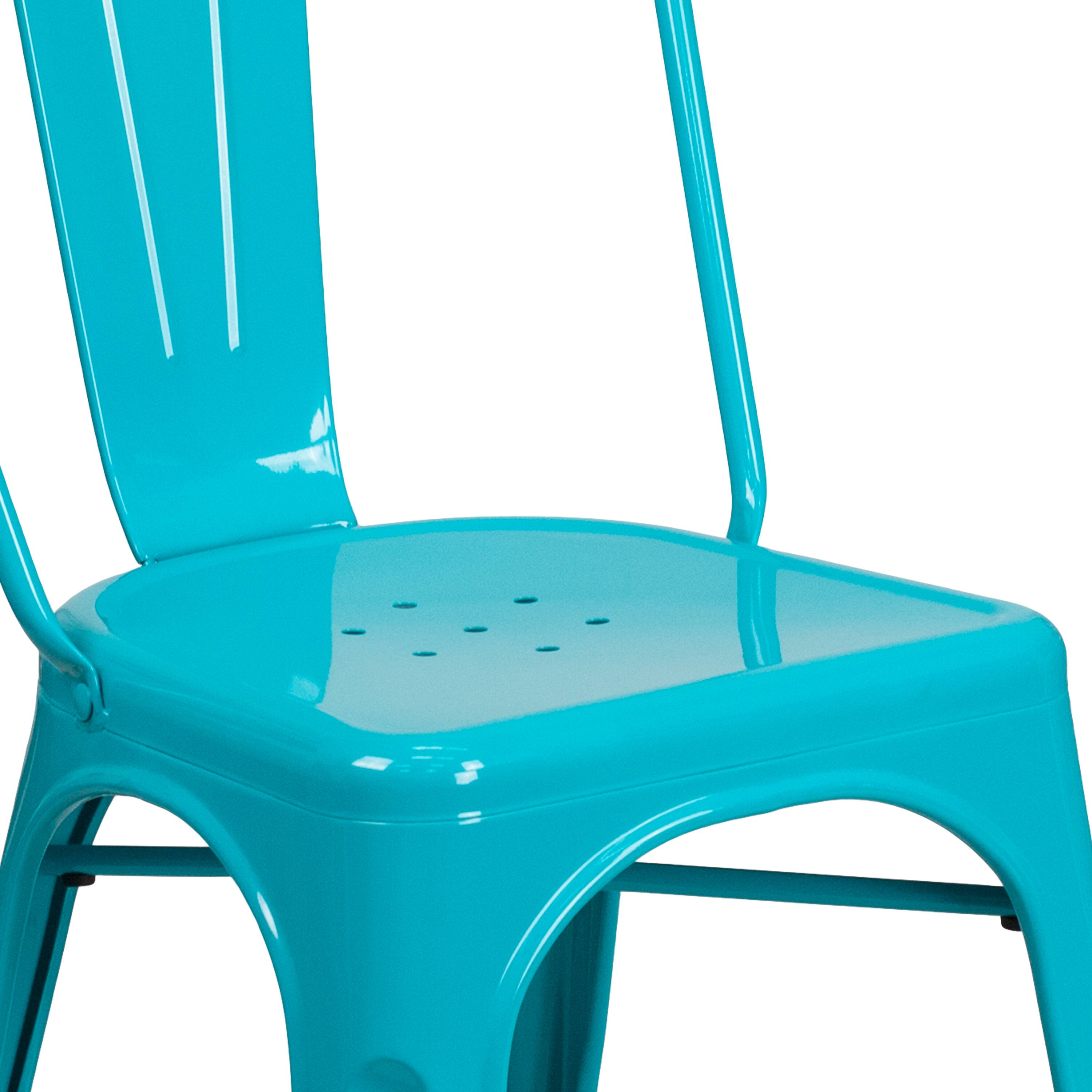 Alt View 9. Emma + Oliver - Commercial Grade Colorful Metal Indoor-Outdoor Dining Stack Chair - Crystal Teal-Blue.