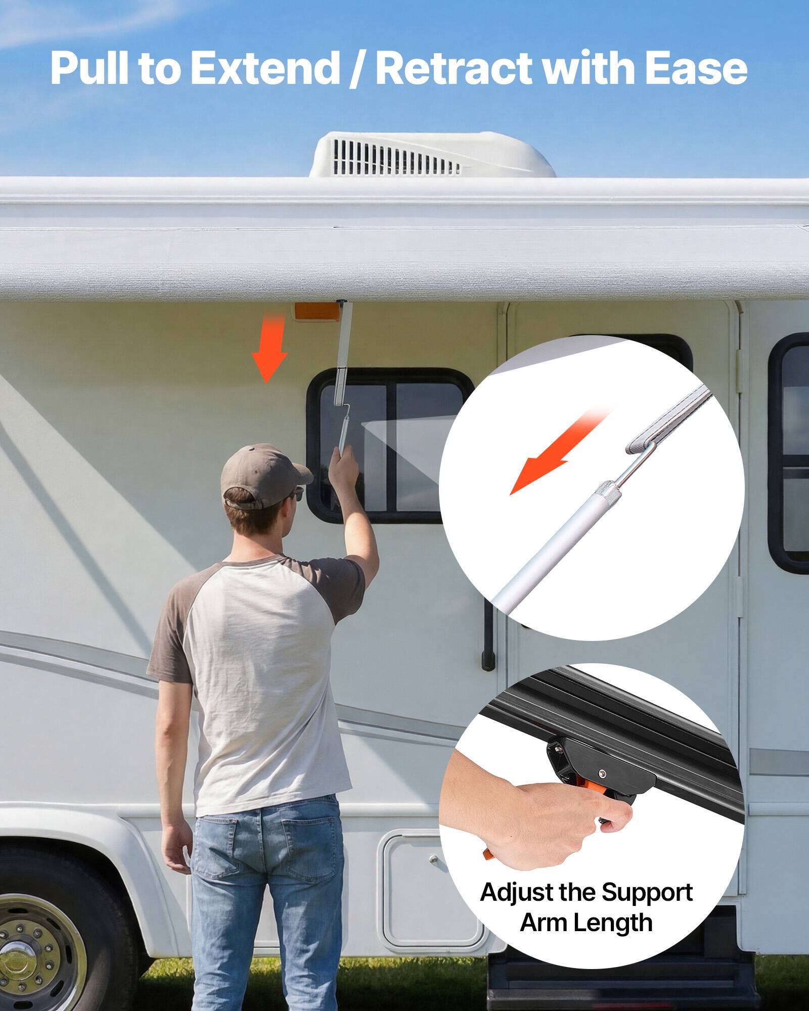 Pull to Extend / Retract with Ease  
Adjust the Support Arm Length