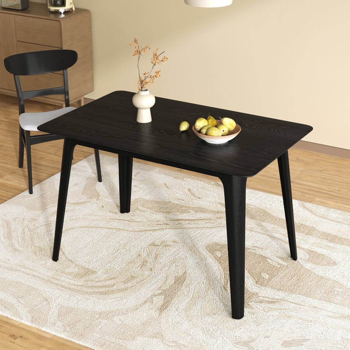 Loheer Rectangular Dining Table, Mid Century Modern Rubberwood Frame ...