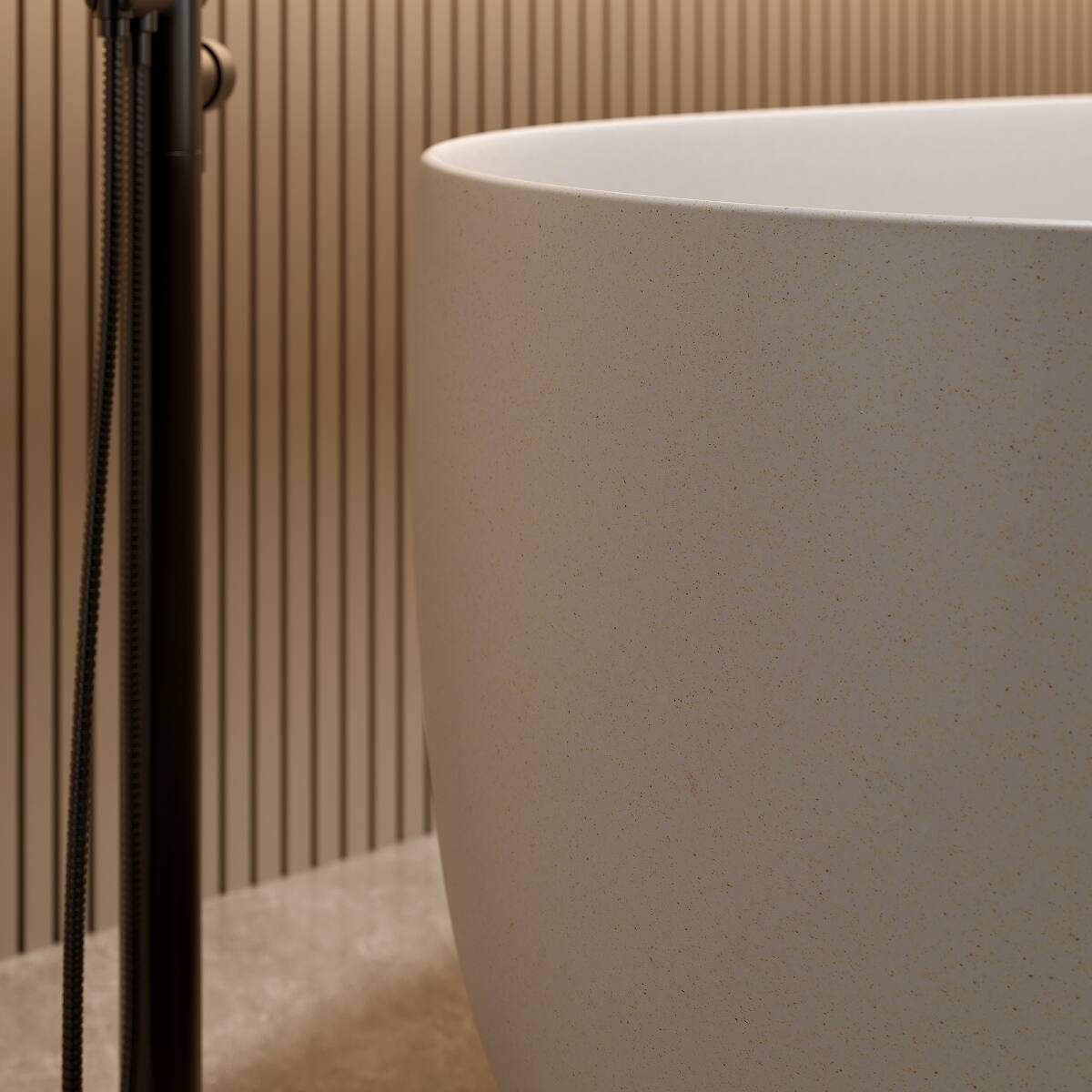 Angle. Loheer - Loheer 47 in Freestanding Soaking Bathtub in Beige Solid Surface with Overflow and Pop Up Drain - Beige.
