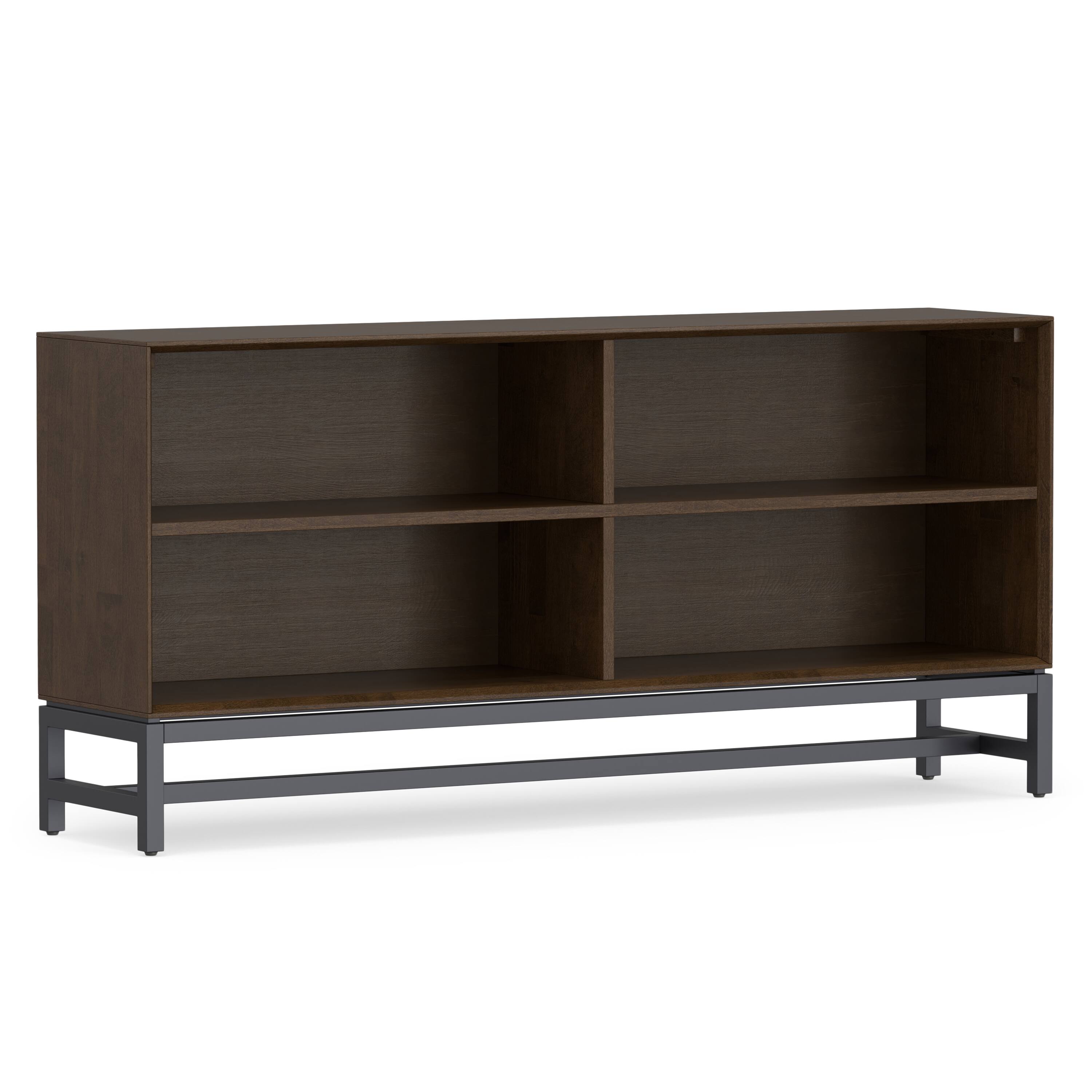 Front. Simpli Home - Simpli Home Banting 30 inch Tall Solid Wood Low Wide Bookcase in Walnut Brown - Walnut Brown.