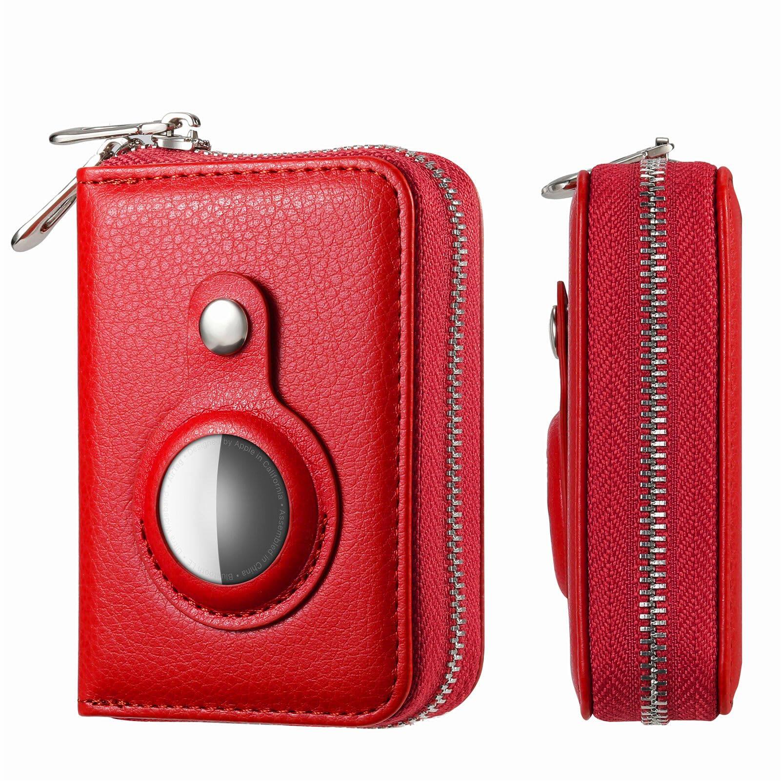 Front. Jadie Link - Airtag Wallet Women Minimalist Leathter Rfid Blocking Small Credit Card Holder Organizer Hand Strap Slim Women. 1-rose - 4-Red.