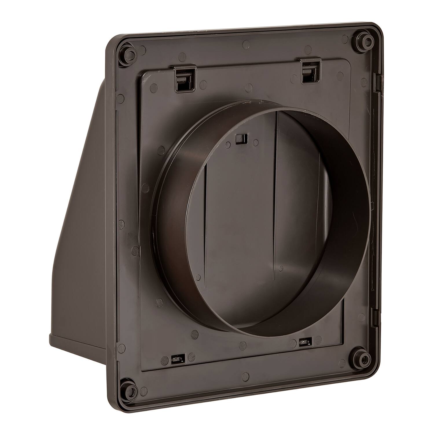 Left. Lambro - 6" Plastic Wall Exhaust or Air Intake Vent with Hinged Screen, Removable Damper, 1.25" Collar, Model 3510.