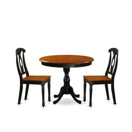 East West Furniture - 3-Piece Dining Table Set Include a Dinner Table and 2 Dinning Chairs with Napoleon Back - Black - Multi-Color