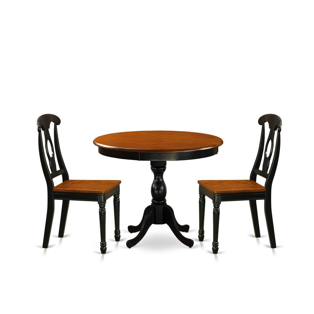 Front. East West Furniture - East West Furniture 3-Piece Dining Table Set Include a Dinner Table and 2 Dinning Chairs with Napoleon Back - Black - Multi-Color.