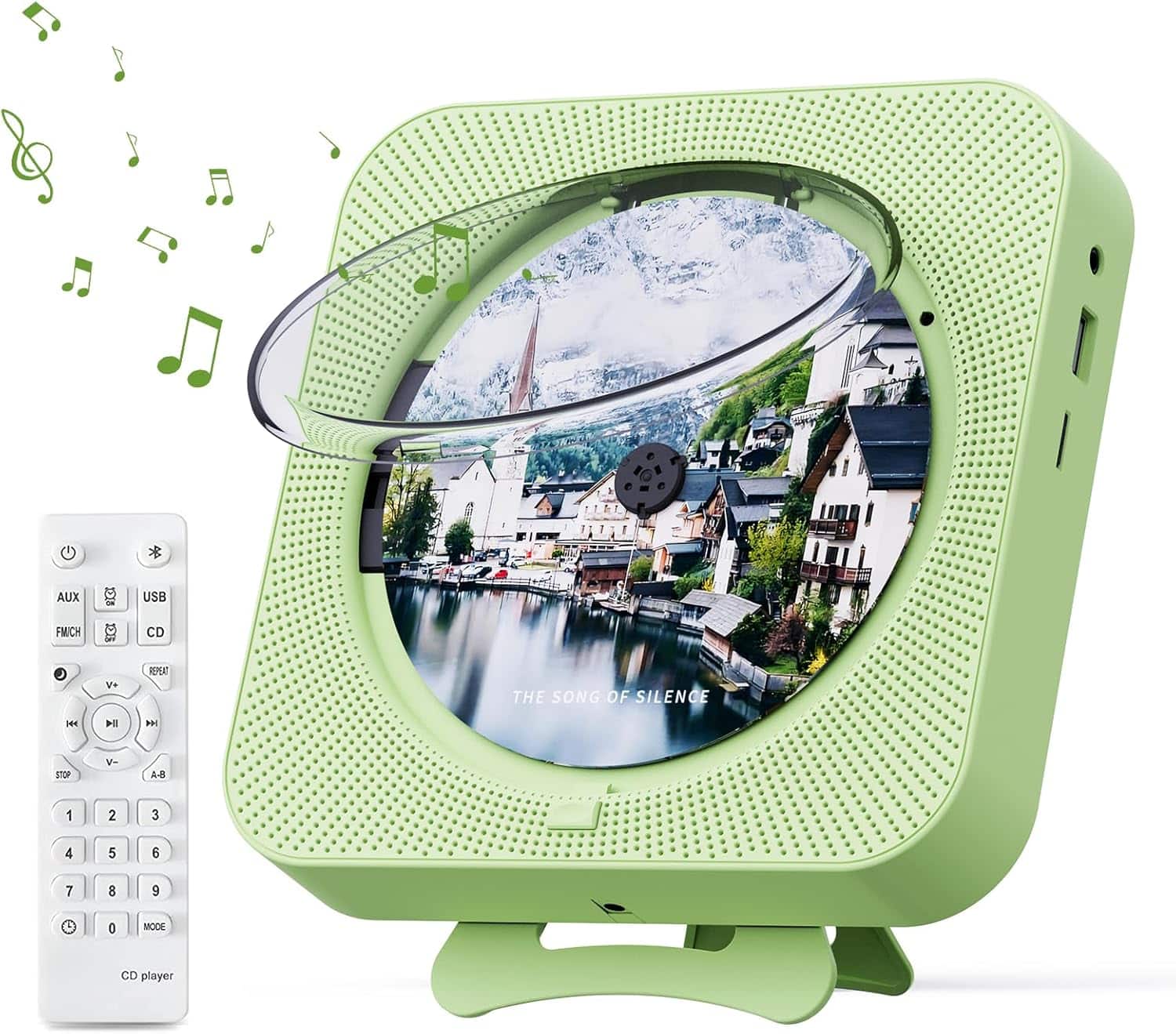 FINEAK - Portable Bluetooth CD Player for Home with Dual Speakers & FM Radio - Green