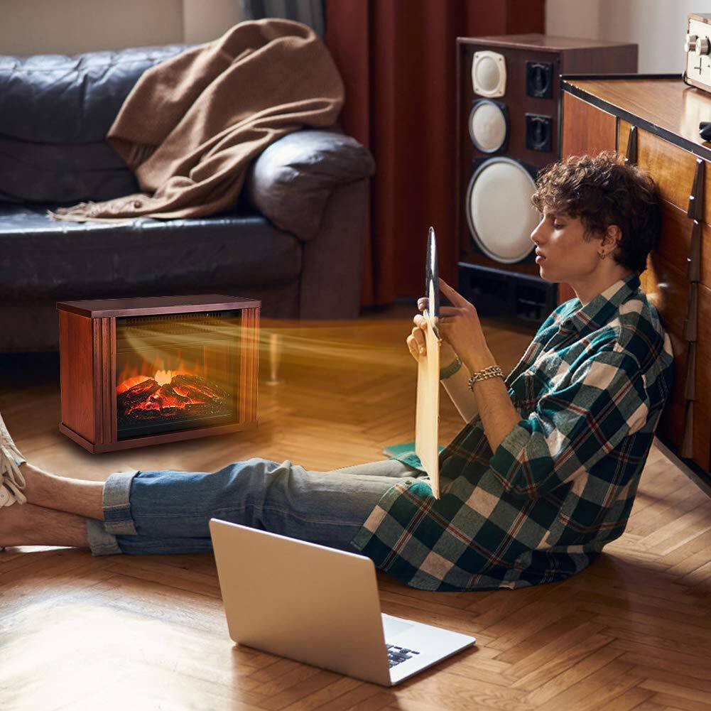 Alt View 2. Airo Comfort - Portable Electric Fireplace Space Heater for Indoor – 1500W with 3D Realistic Dancing Flame Effect - Brown.