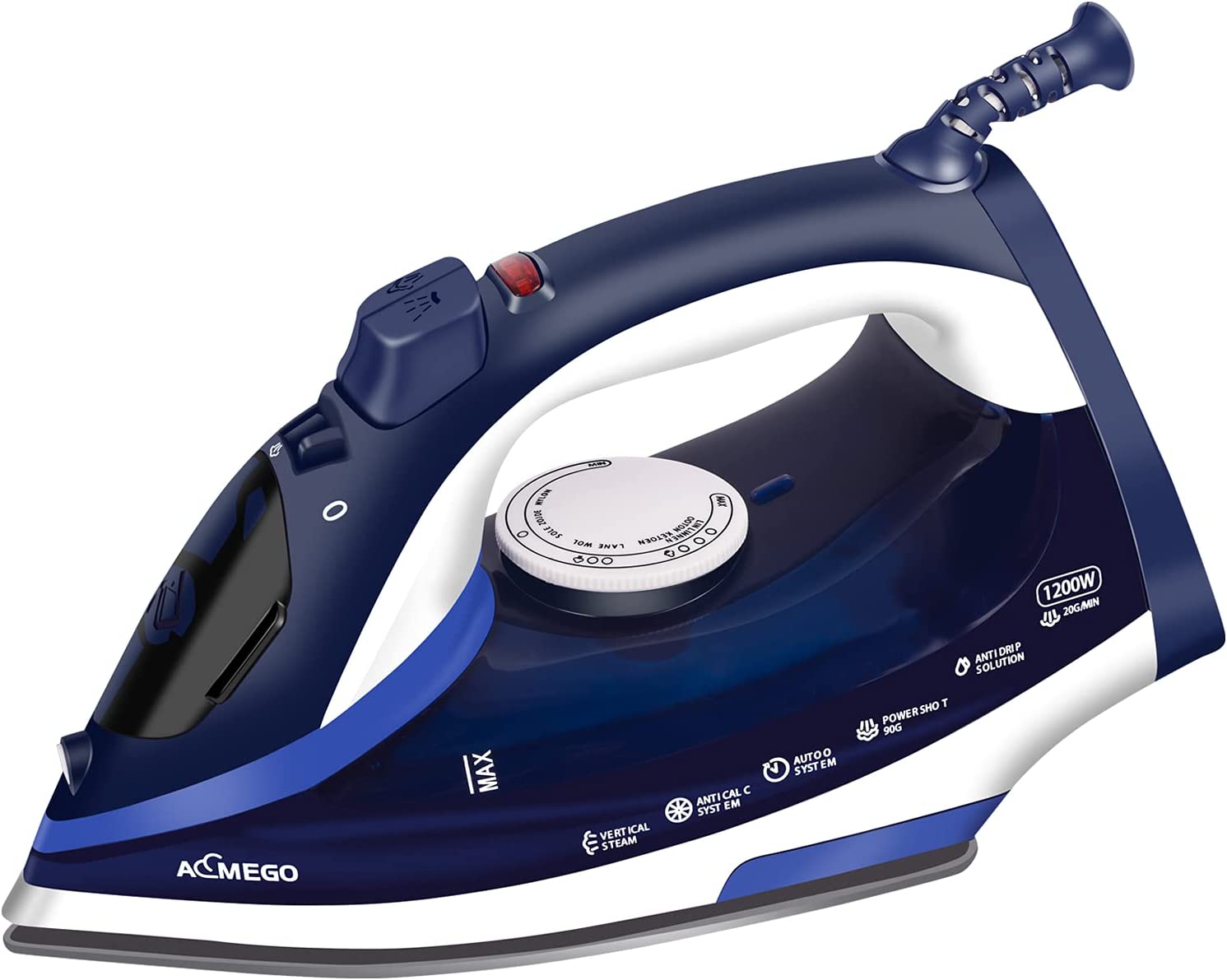 Aemego - Steam Iron for Clothes Lightweight Portable Iron with Non Stick Ceramic - Blue