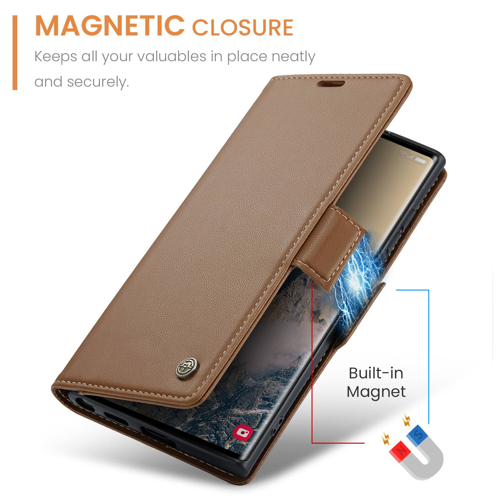 MAGNETIC CLOSURE  
Keeps all your valuables in place neatly and securely.  
Built-in Magnet