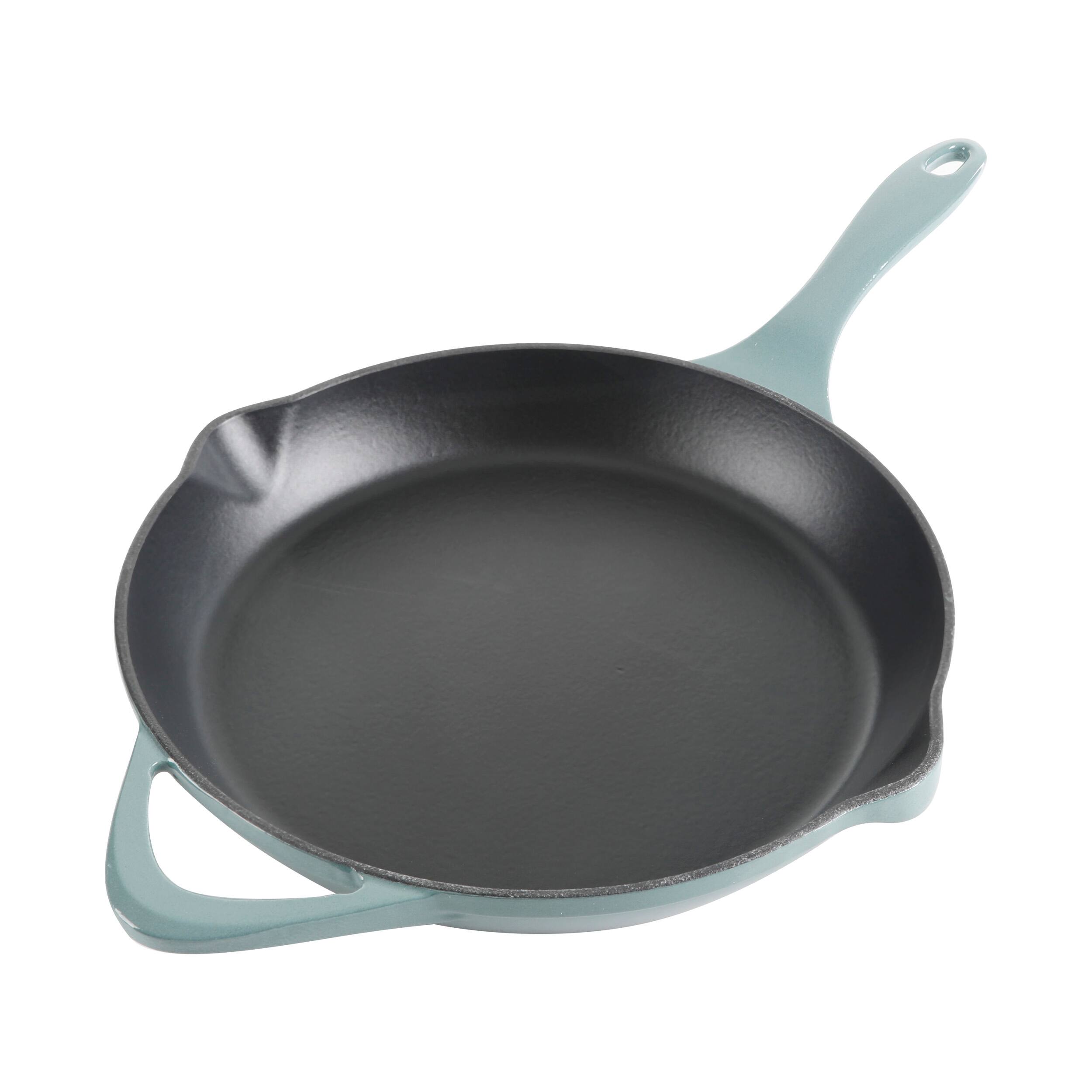 Front. Gibson - Cravings By Chrissy Teigen 11 Inch Round Enameled Cast Iron Skillet in Ombre Green - Green.