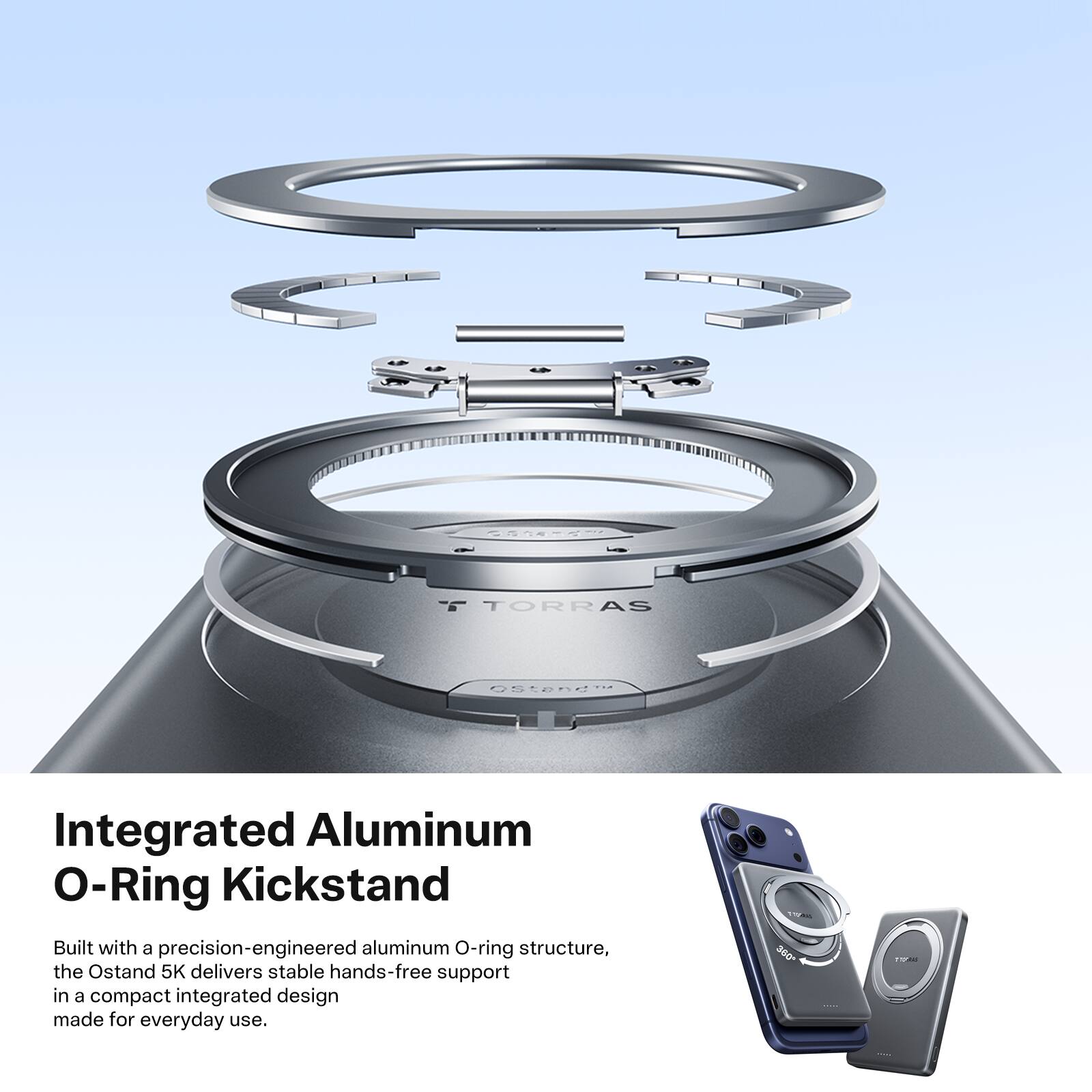 TORRAS 5tenglu Integrated Aluminum O-Ring Kickstand

Built with a precision-engineered aluminum O-ring structure, the Ostand 5K delivers stable hands-free support in a compact integrated design made for everyday use.