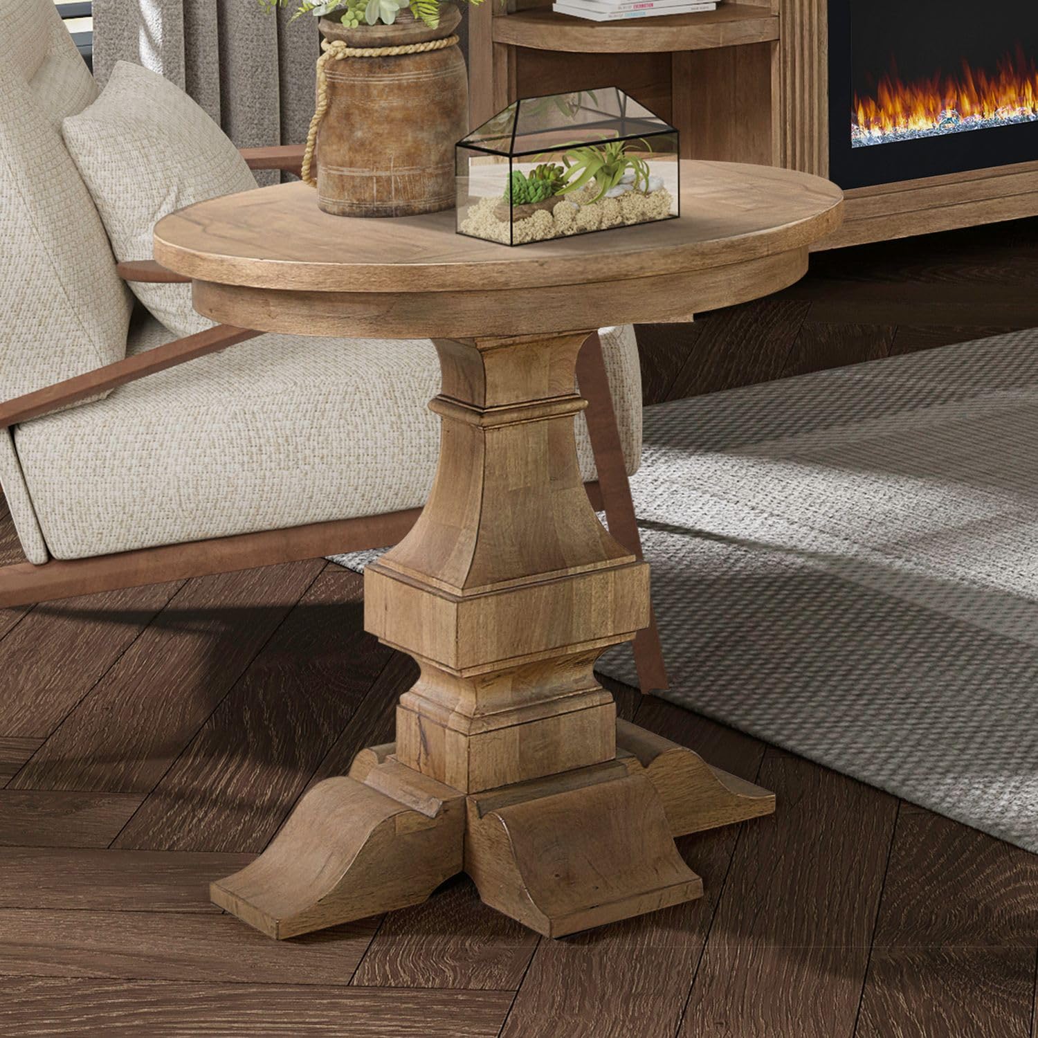 Angle. Liberty Furniture Industries - Haven Hills Round End Table for Living Room Traditional - Camel Beige Birch Wood - Camel Beige.