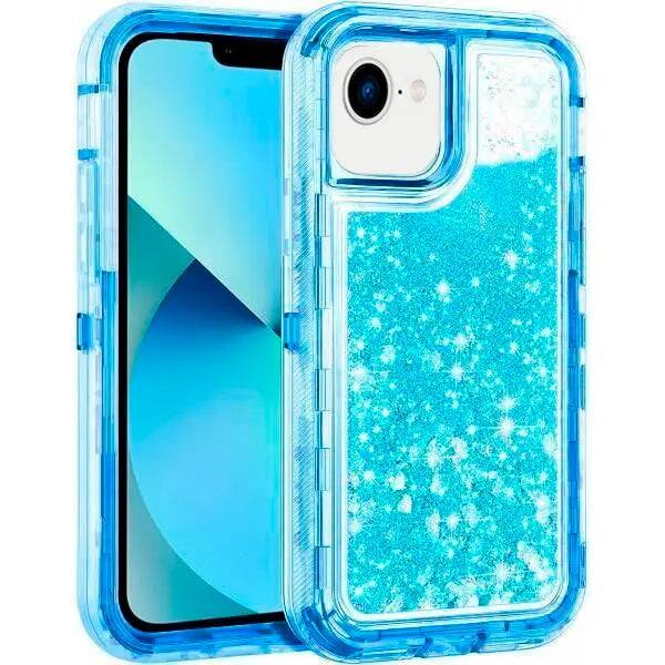 Front. Entronix - Entronix Case for iPhone 16E - Liquid Glitter Triple-Layer Heavy Duty Protection - Blue.