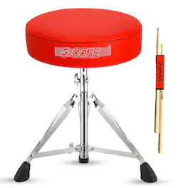 5 CORE - Drum Throne 3" Thick Padded Comfortable Guitar Stool Drummer Chair Adjustable Musician Seat - Red