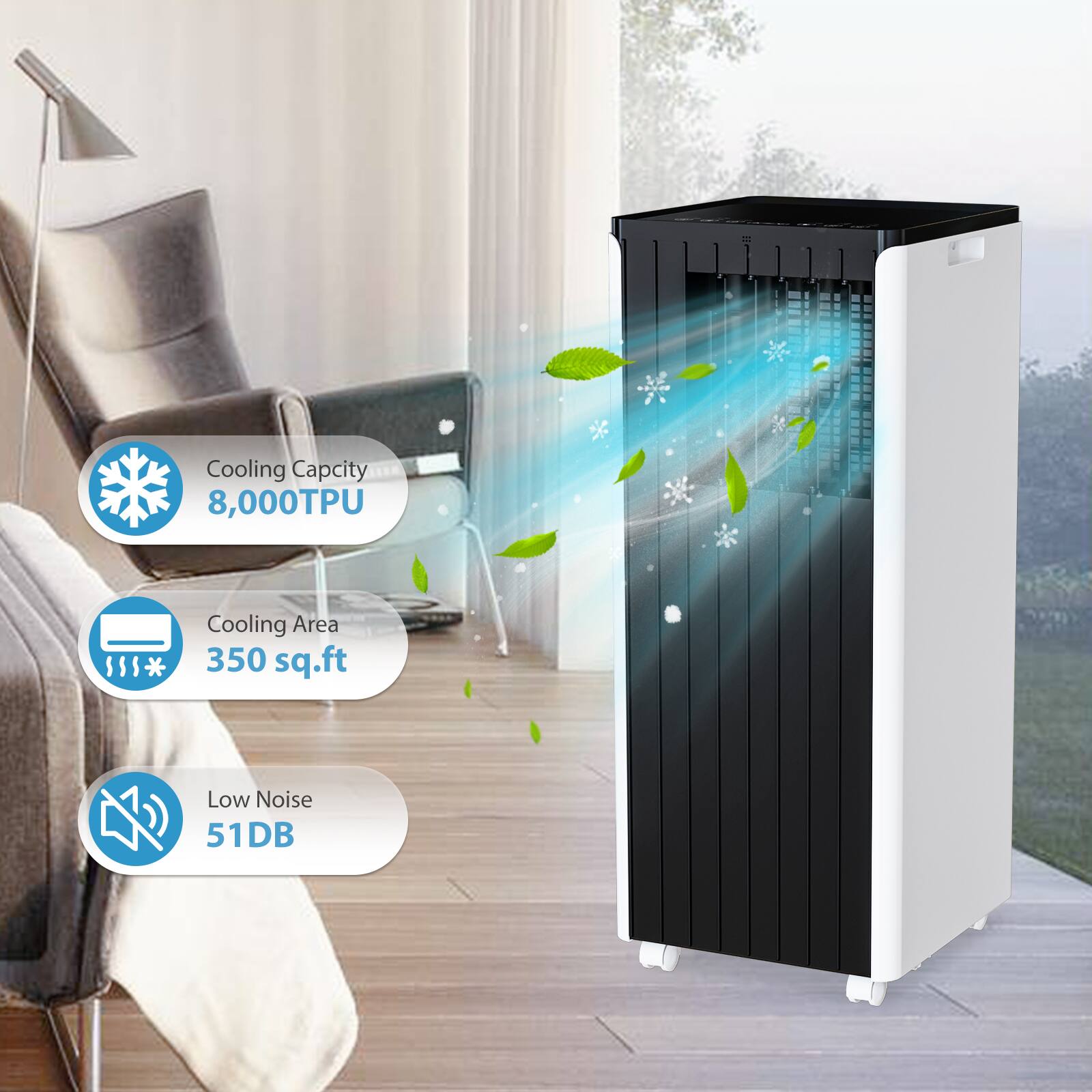 Cooling Capacity: 8,000TPU  
Cooling Area: 350 sq.ft  
Low Noise: 51dB