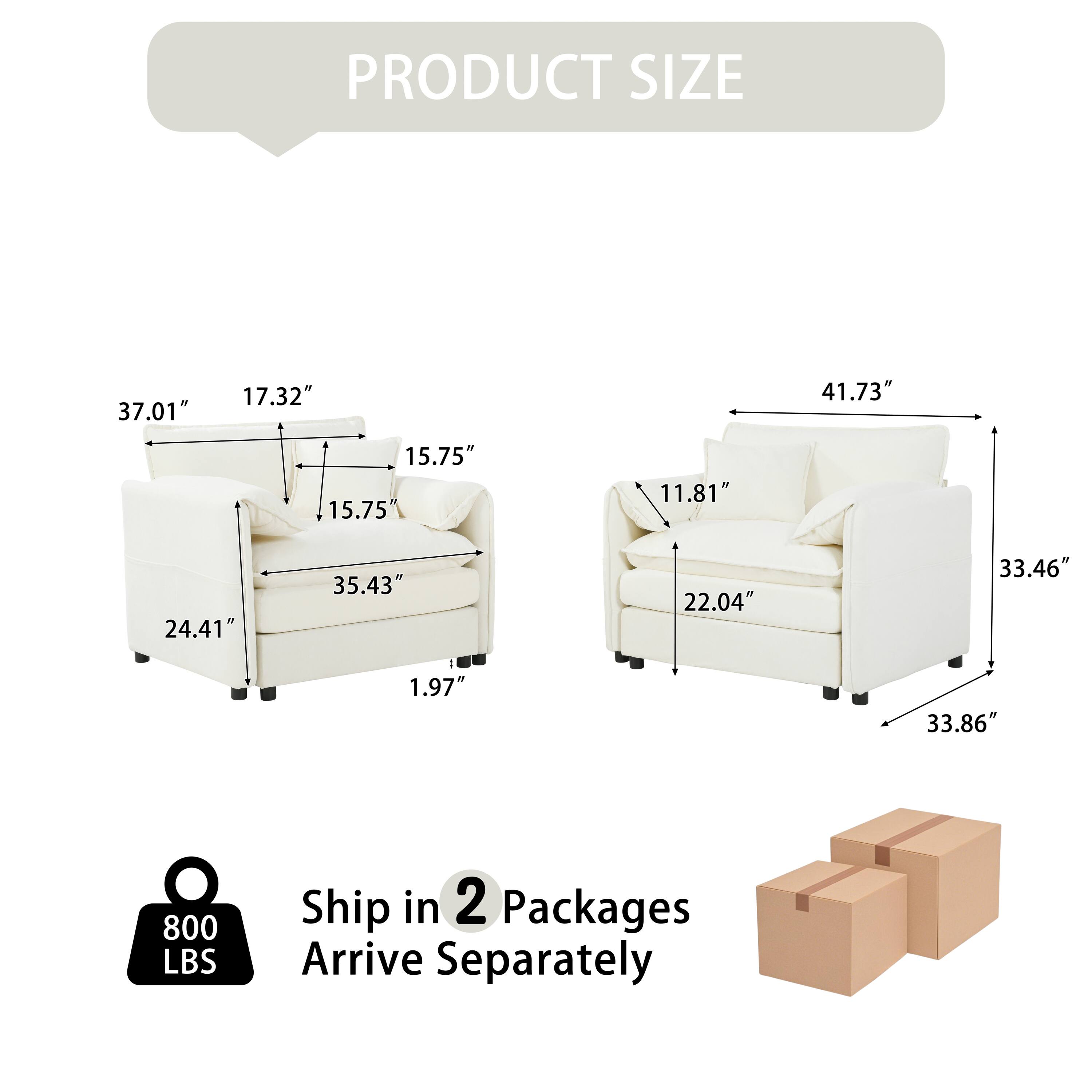 PRODUCT SIZE  
37.01" 17.32" 41.73" 15.75" 15.75" 11.81" 24.41" 35.43" 22.04" 33.46" 1.97" 33.86"  
800 LBS  
Ship in 2 Packages  
Arrive Separately