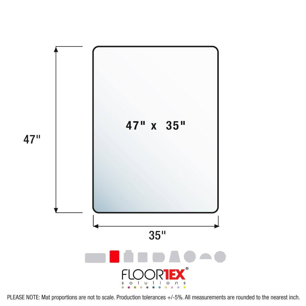 47" x 35" FLOOR1EX solutions

PLEASE NOTE: Mat proportions are not to scale. Production tolerances +/-5%. All measurements are rounded to the nearest inch.