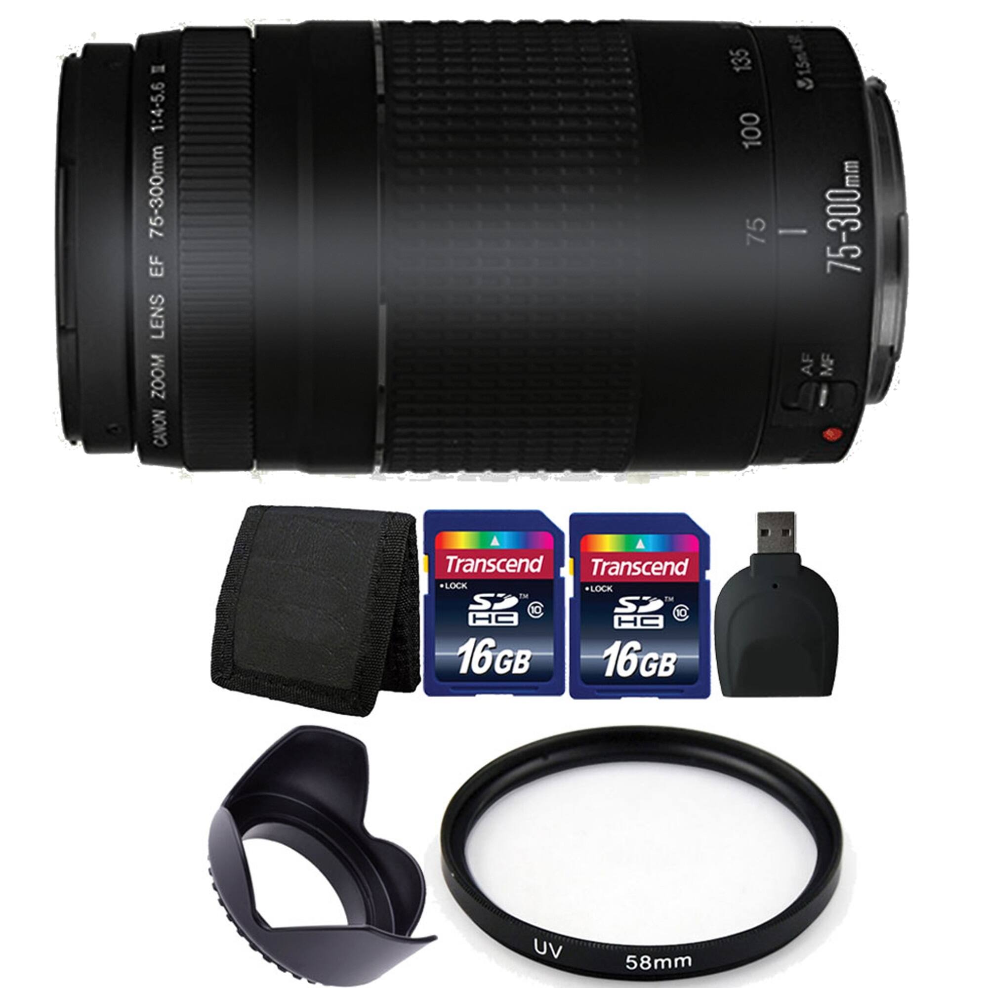 EF 75-300mm Autofocus Lens Bundle Canon EOS Rebel T6 T6i 70D 80D Camera - Black