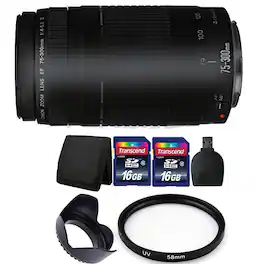 EF 75-300mm Autofocus Lens Bundle Canon EOS Rebel T6 T6i 70D 80D Camera - Black