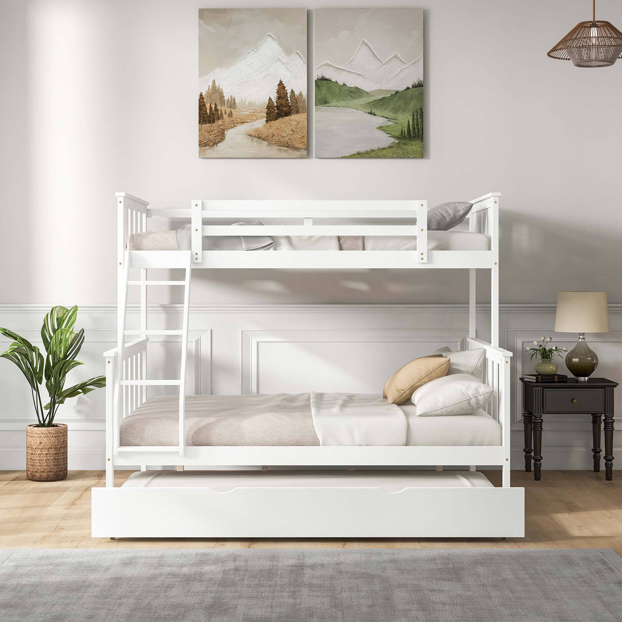 Alt View 4. Costway - Costway Twin Over Full Bunk Bed with Trundle Ladder Safety Guardrails 3-in-1 Beds - White.