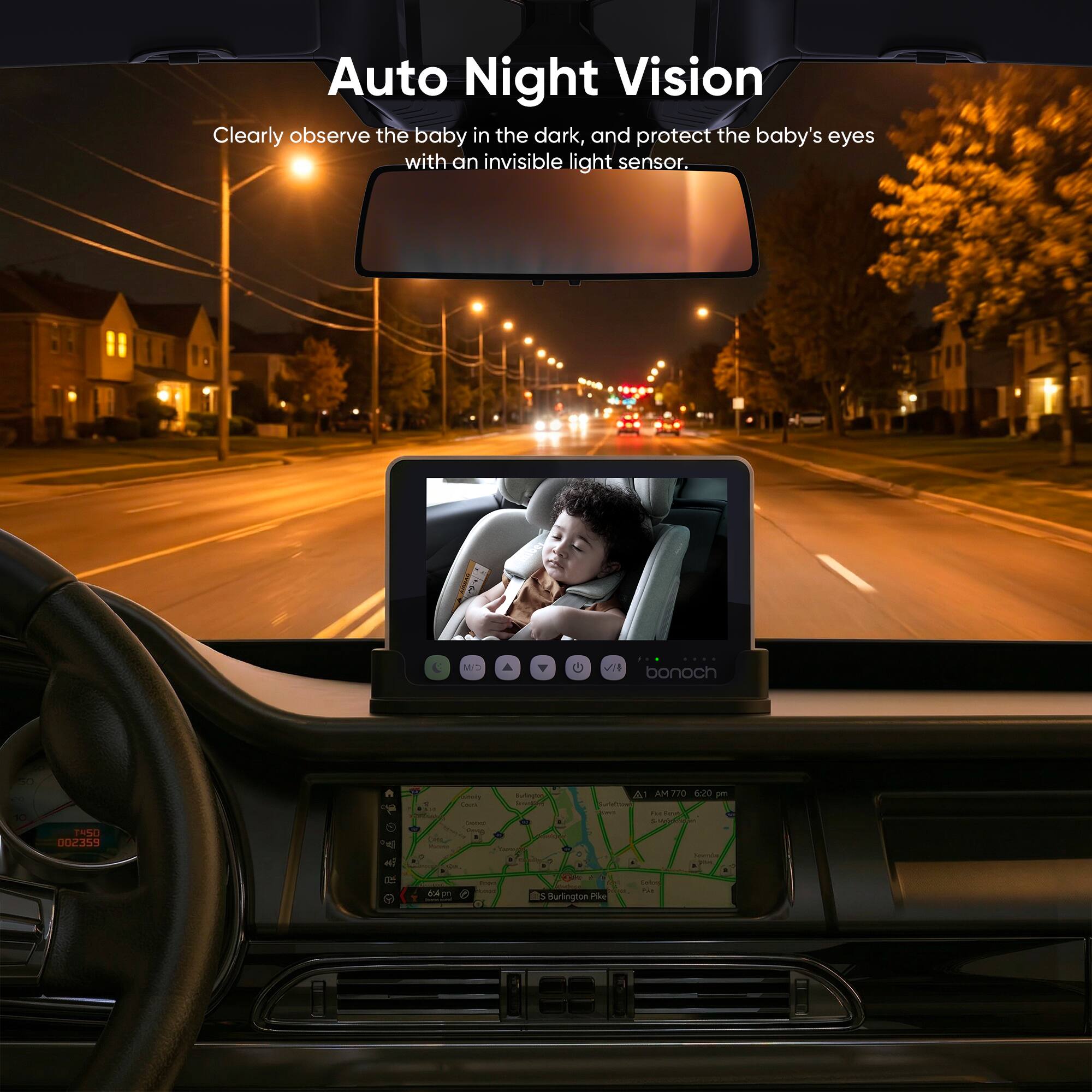 Auto Night Vision  
Clearly observe the baby in the dark, and protect the baby's eyes with an invisible light sensor.