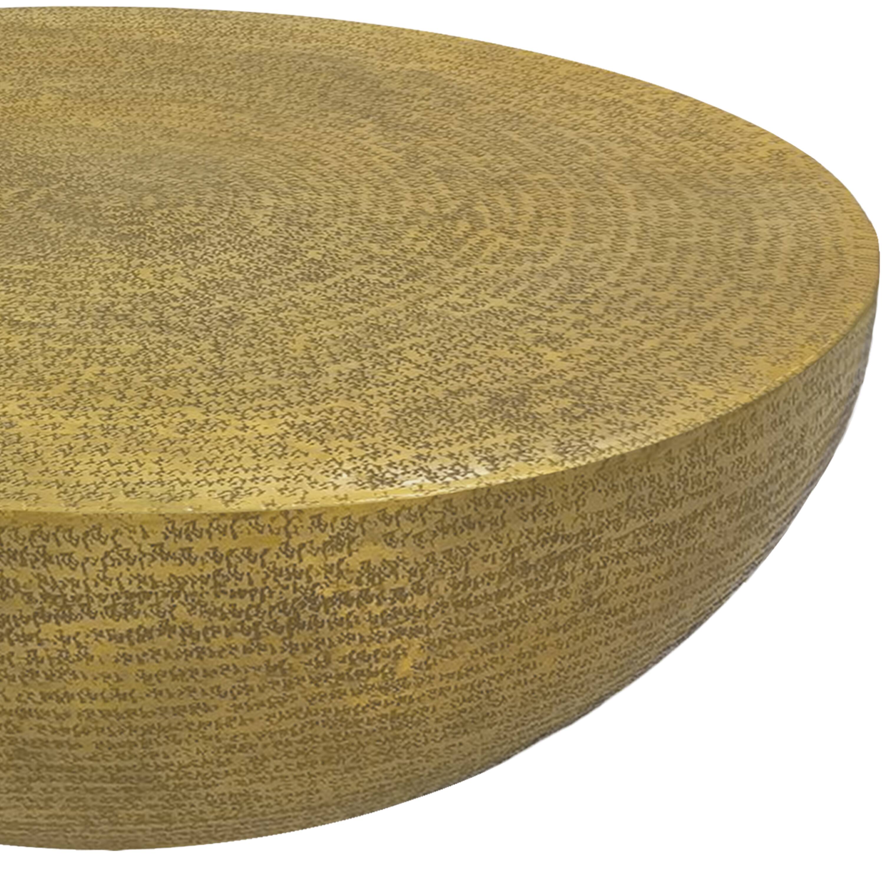 Alt View 2. Manhattan Lane - Terminus Coffee Table, 36 Inch Round Bowl Base with Hand Etched Texture, Antique Brass - Brass.