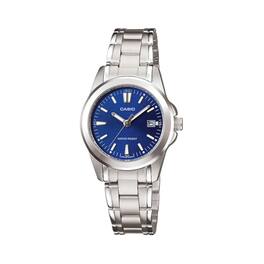 Casio - Women’s Blue Dial Analog Watch with Stainless Steel Bracelet - LTP-1215A-2A2D - Silver