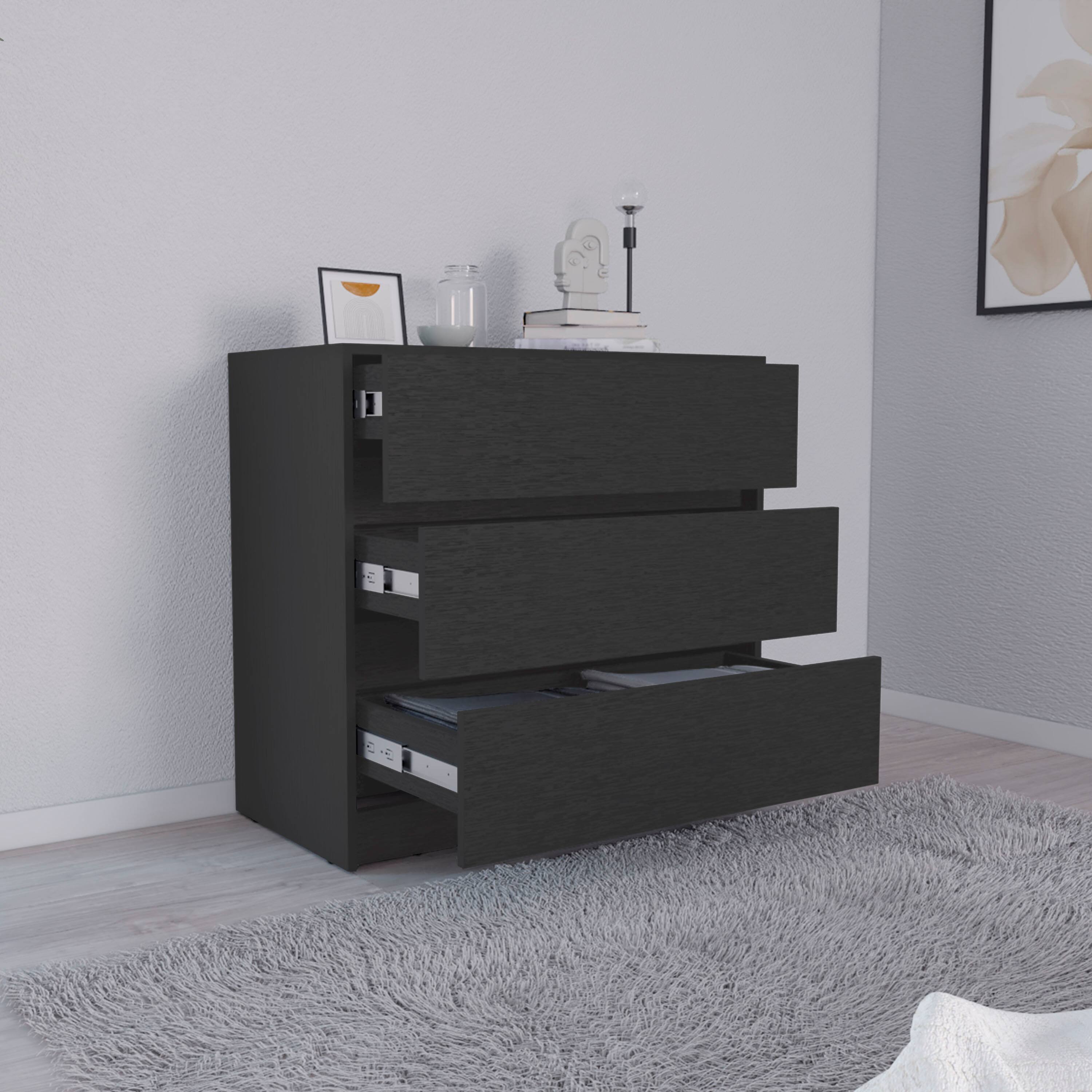 Back. TuHome - Austin Three Drawer Dresser, Pull Out Mechanism - Black.